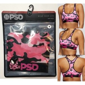 PSD Womens Pink Camo Sport Bra - Medium